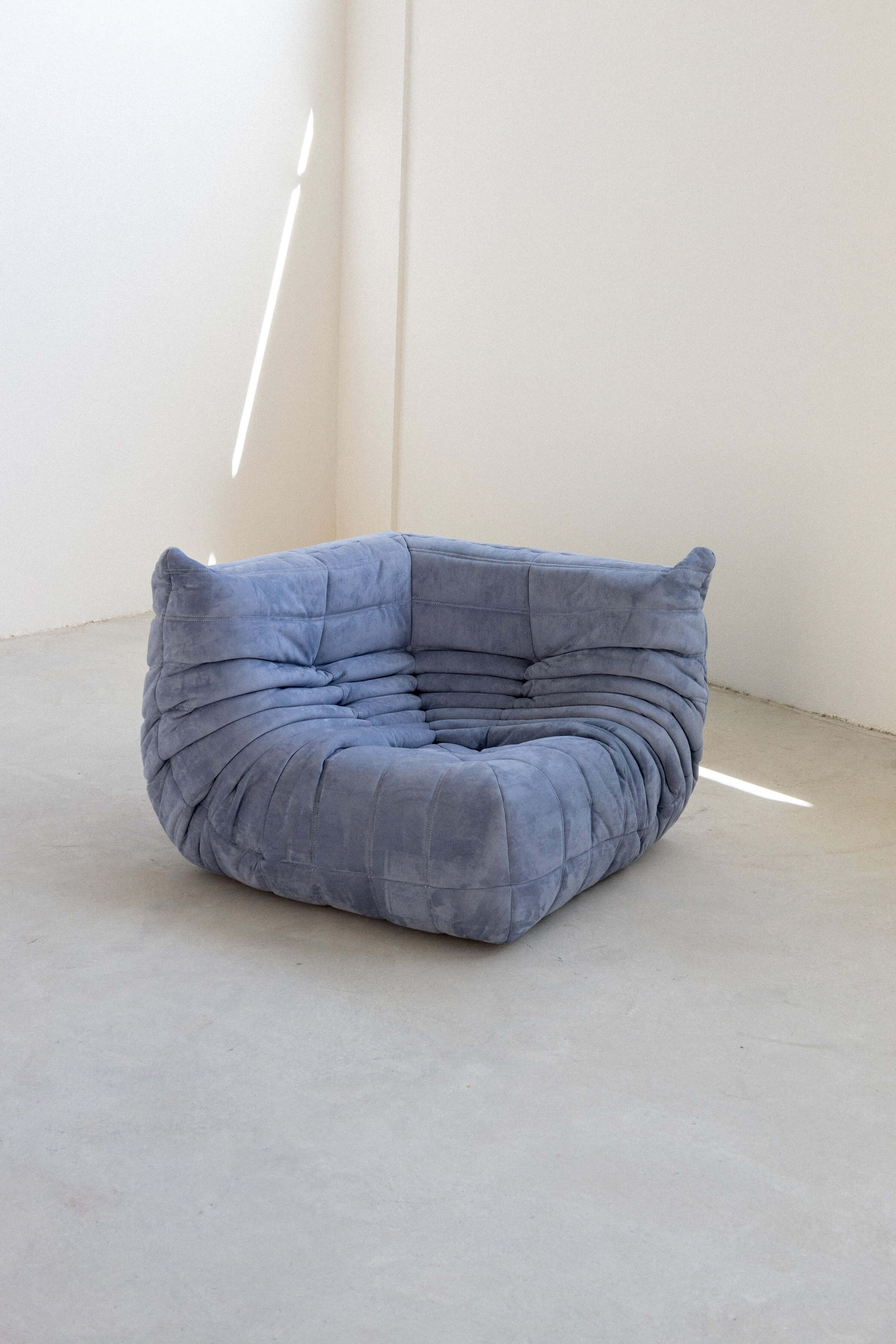 Light blue corner modular sofa with suede fabric