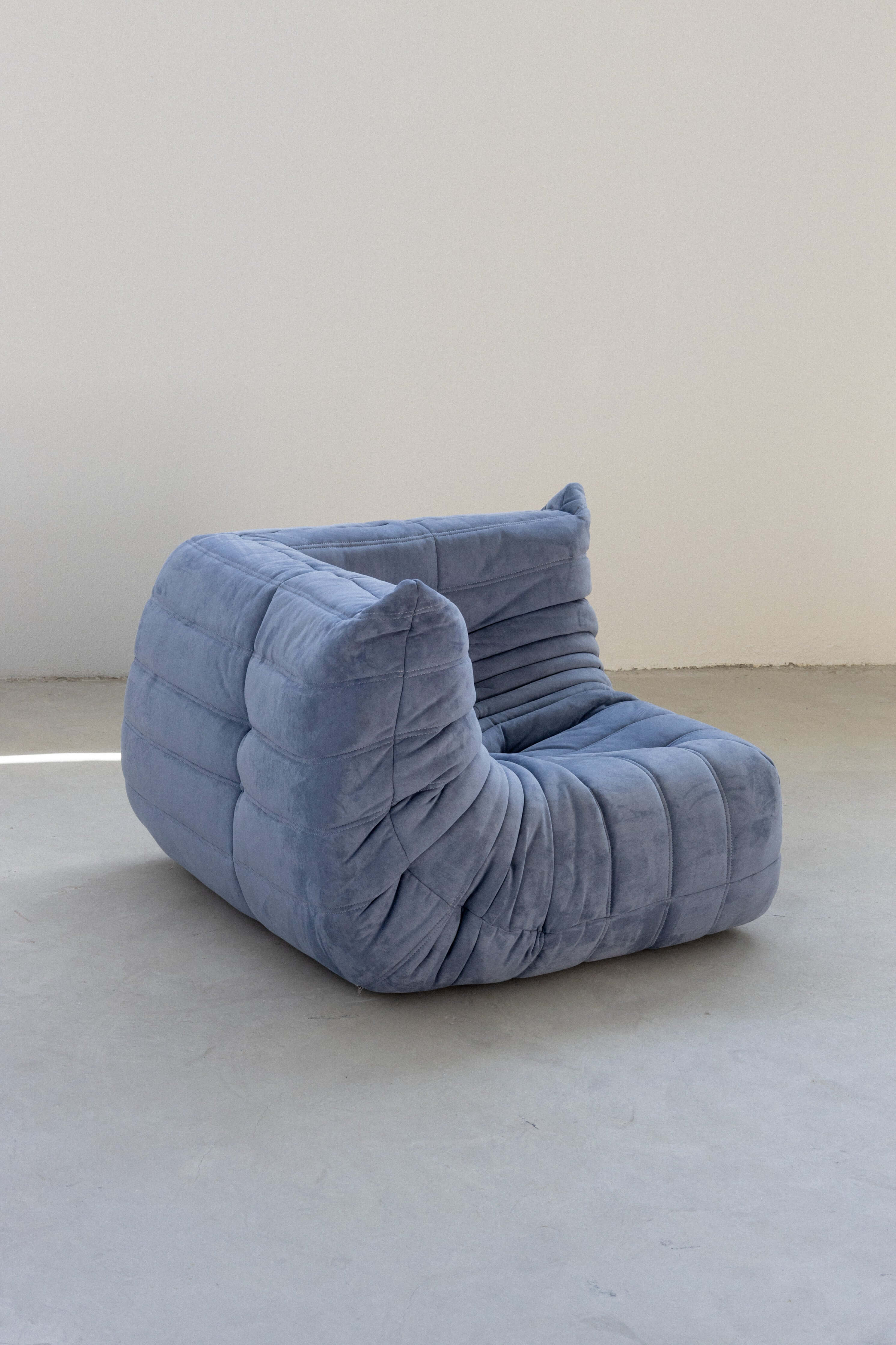 Light blue corner modular sofa with suede fabric