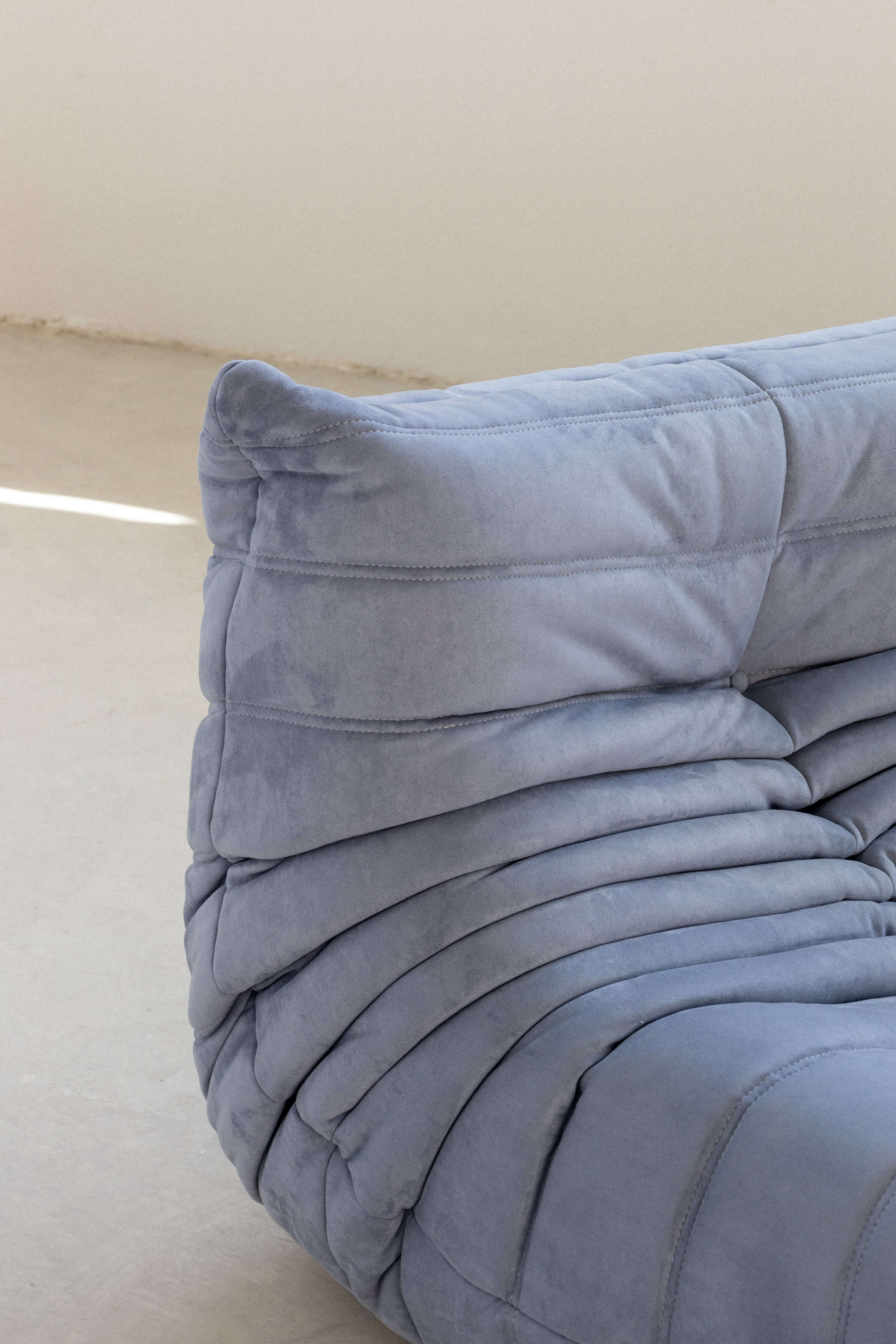 Light blue corner modular sofa with suede fabric